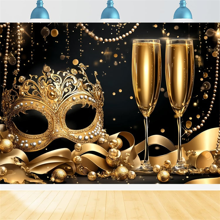 Masquerade Backdrop Design Pearls Champagne Glam Mask Backdrop UK CSH5-226