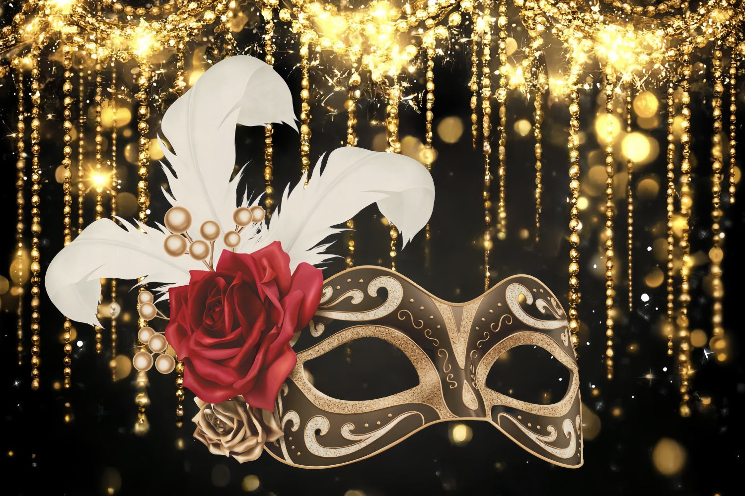 Masquerade Photo Backdrop Vintage Beaded Rose Mask Backdrop UK CSH5-234