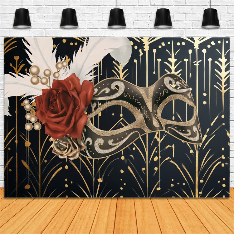 Masquerade Backdrop Ideas Golden Pattern Rose Mask Backdrop UK CSH5-237