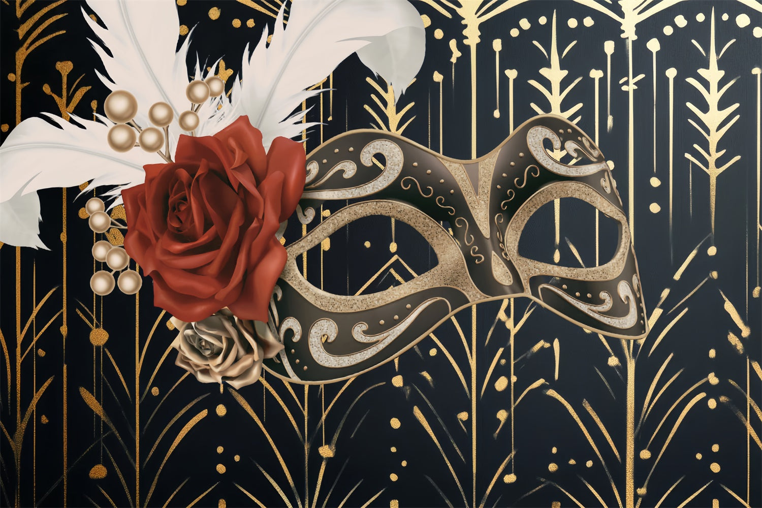 Masquerade Backdrop Ideas Golden Pattern Rose Mask Backdrop UK CSH5-237