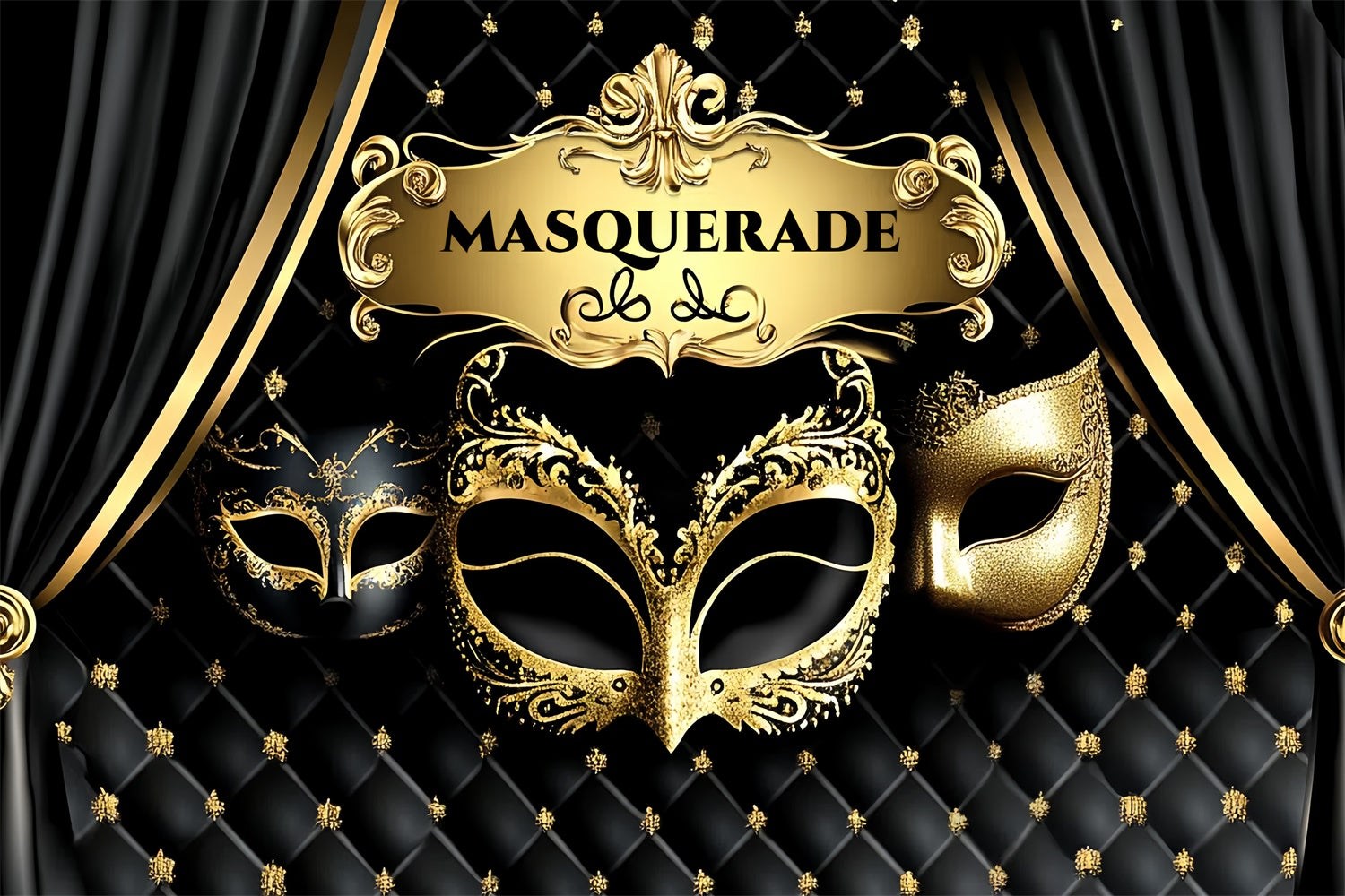 Masquerade Backdrop Design Opulent Gold Mask Curtain Backdrop UK CSH5-241