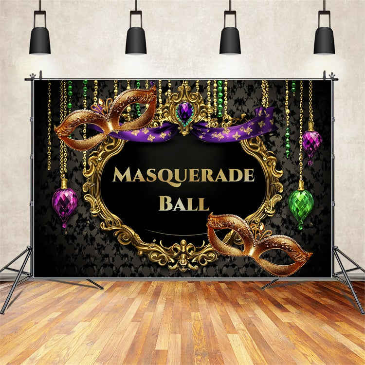 Masquerade Ball Backdrop Glamorous Mask Gold Frame Backdrop UK CSH5-244