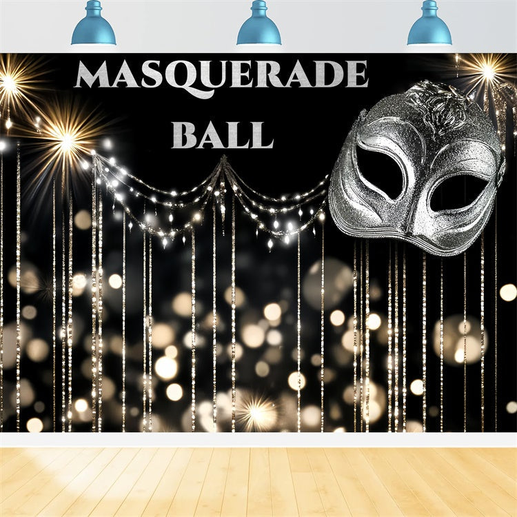 Masquerade Ball Backdrop Elegant Silver Mask Bokeh Backdrop UK CSH5-248