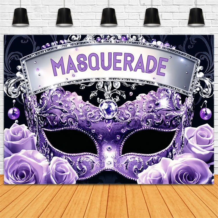 Masquerade Photo Backdrop Regal Purple Mask Flower Backdrop UK CSH5-249