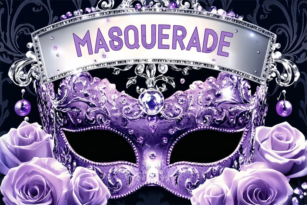 Masquerade Photo Backdrop Regal Purple Mask Flower Backdrop UK CSH5-249