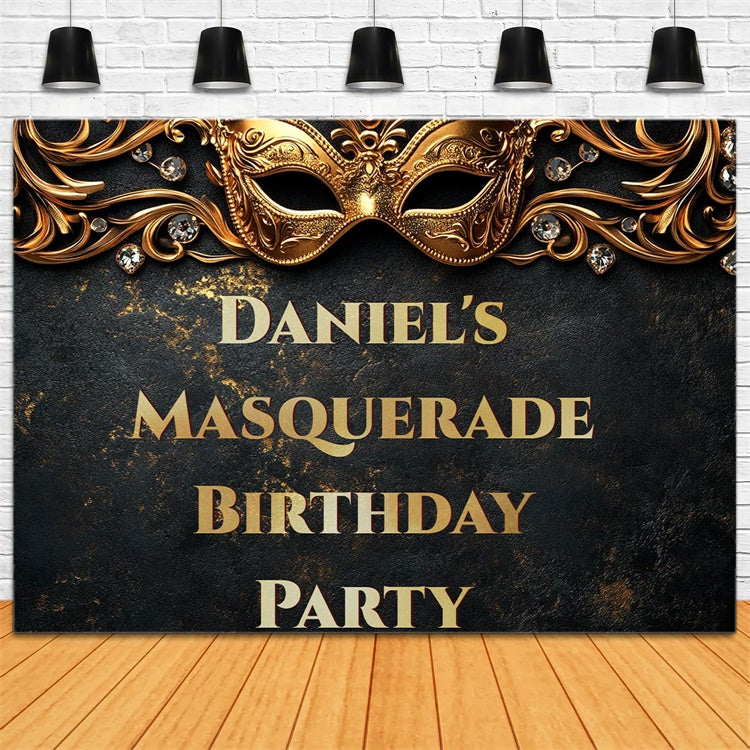 Masquerade Party Ideas Crystal Gold Mask Custom Birthday Backdrop UK CSH5-252