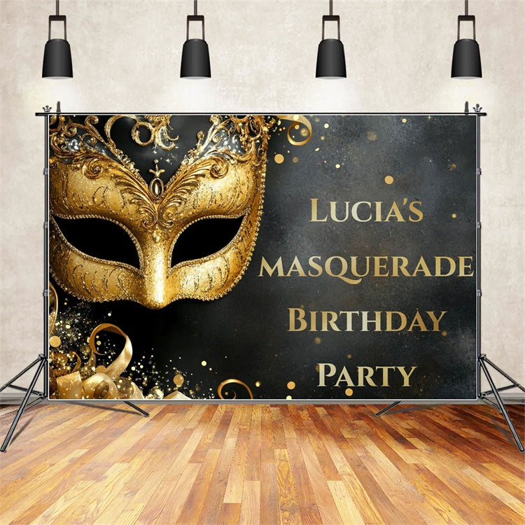 Masquerade Backdrop Golden Jewel Mask Customized Birthday Backdrop UK CSH5-253