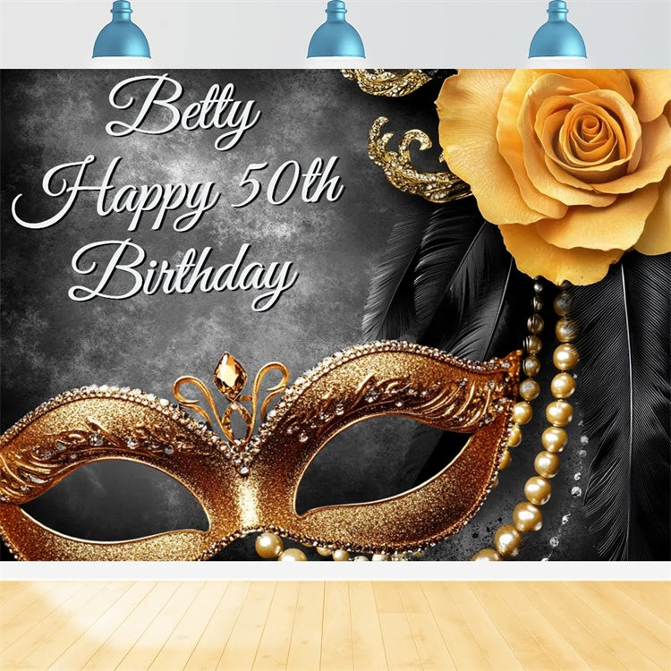 Masquerade Backdrops Floral Feather Mask Custom 50th Birthday Backdrop UK CSH5-254
