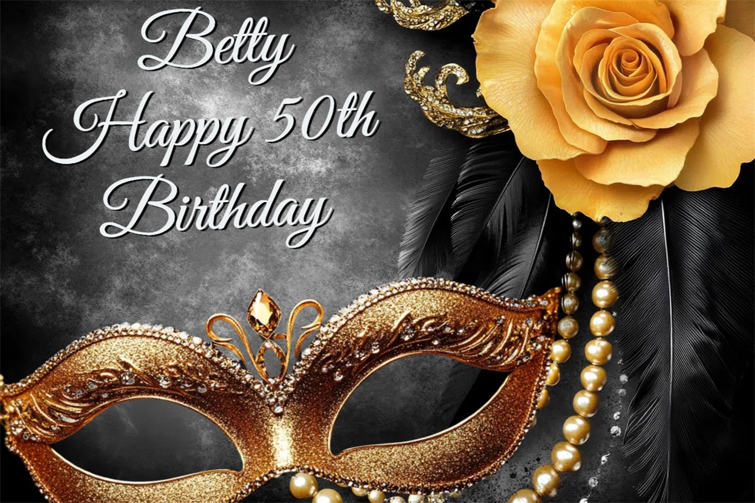 Masquerade Backdrops Floral Feather Mask Custom 50th Birthday Backdrop UK CSH5-254