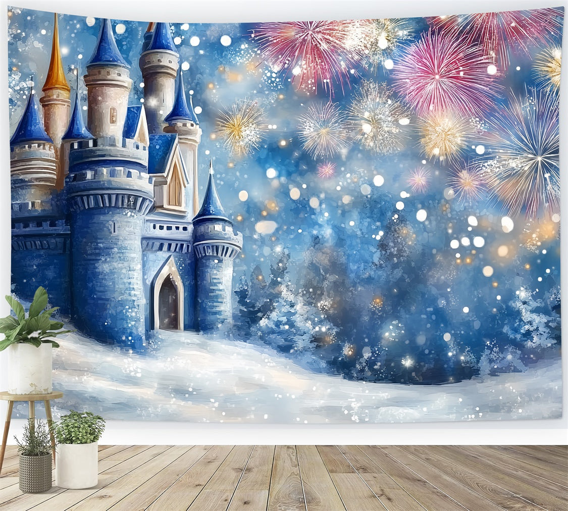 Winter Castle Backdrop Fireworks Frost Castle Kids Backdrop UK CSH5-267