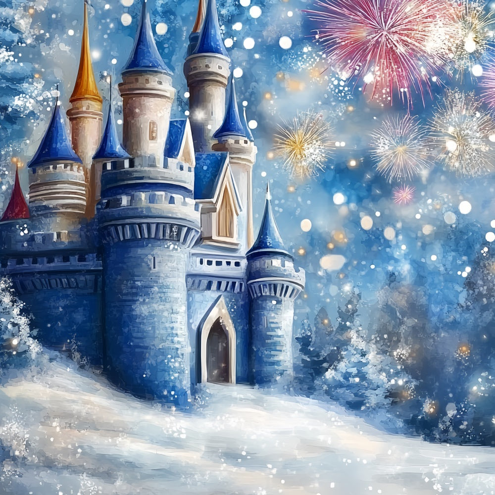 Winter Castle Backdrop Fireworks Frost Castle Kids Backdrop UK CSH5-267