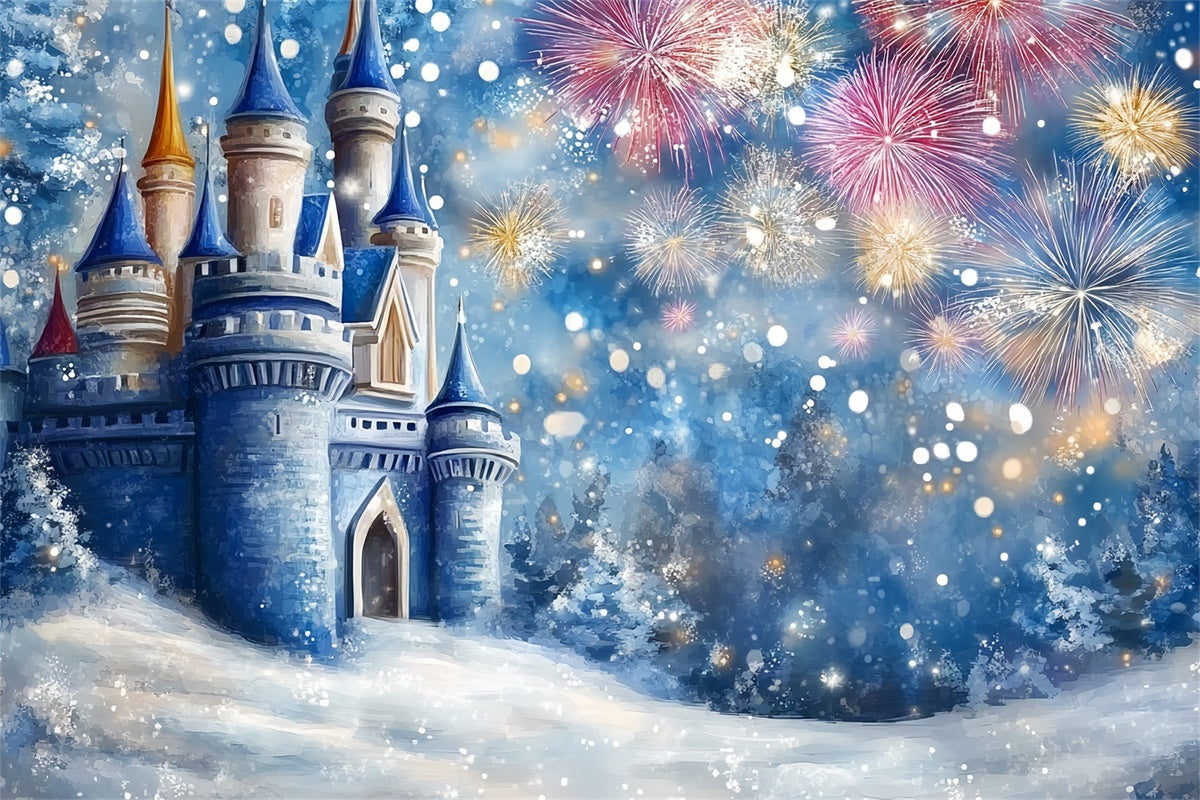 Winter Castle Backdrop Fireworks Frost Castle Kids Backdrop UK CSH5-267