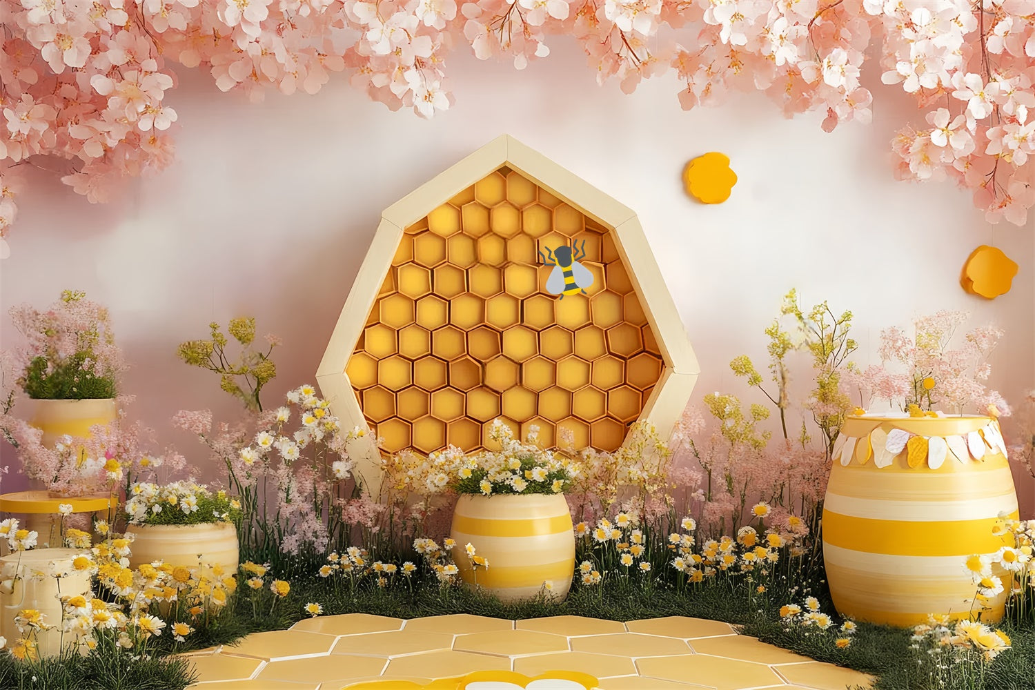 Kids Backdrop Honeybee Daisy Blossom Garden Backdrop UK CSH5-295