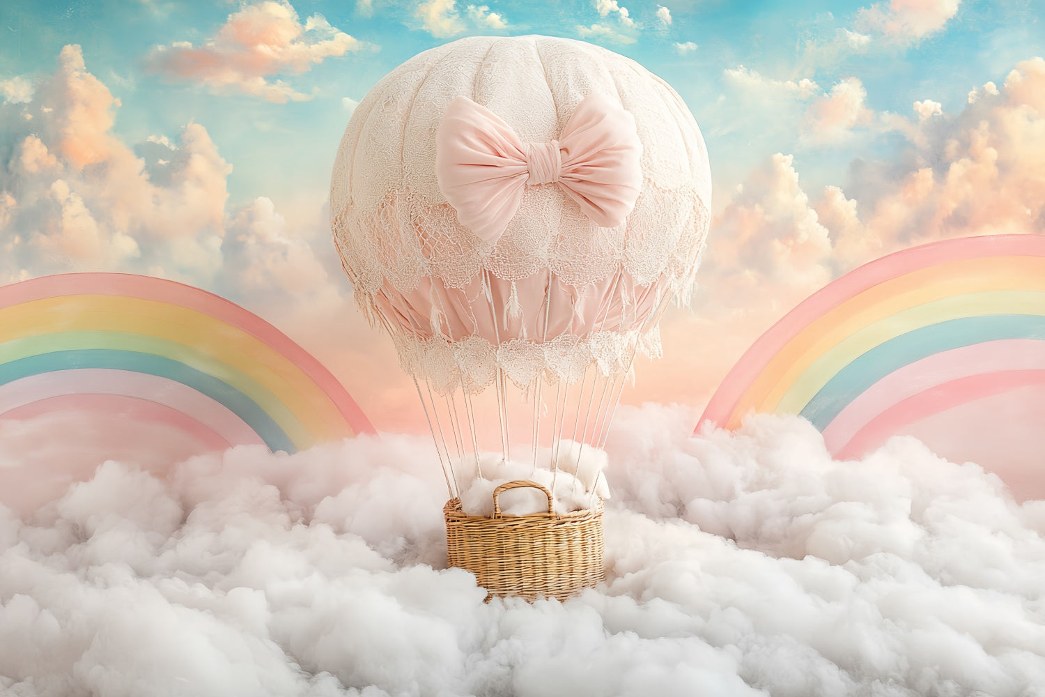 Kids Backdrops Rainbow Cloud Balloon Journey Backdrop UK CSH5-298