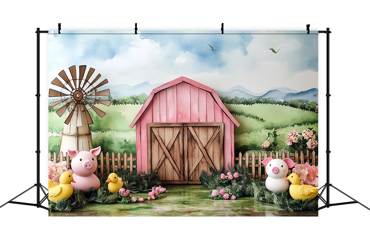 Barn Backdrop Pink Barn Country Critters Backdrop UK CSH5-299