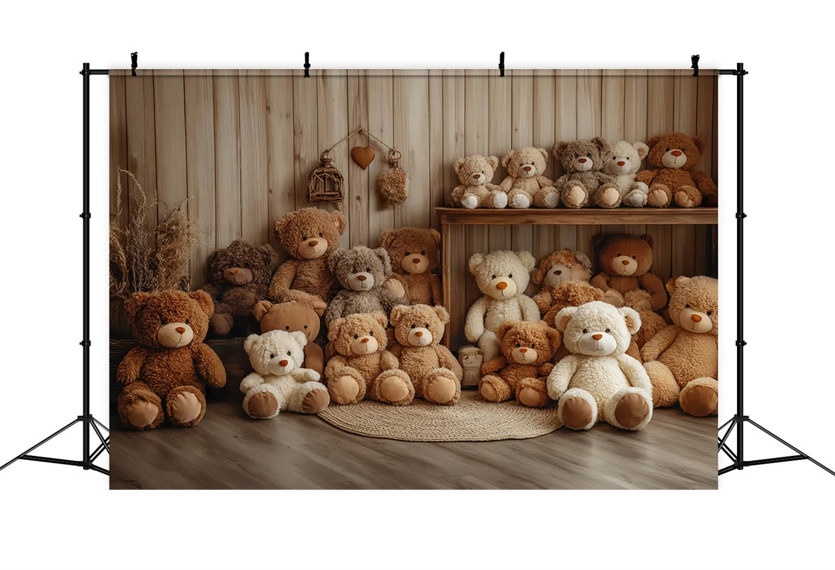 Kids Photo Backdrop Cute Teddy Bear Wood Backdrop UK CSH5-300