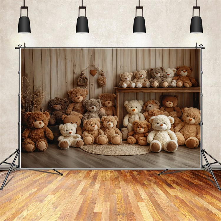 Kids Photo Backdrop Cute Teddy Bear Wood Backdrop UK CSH5-300