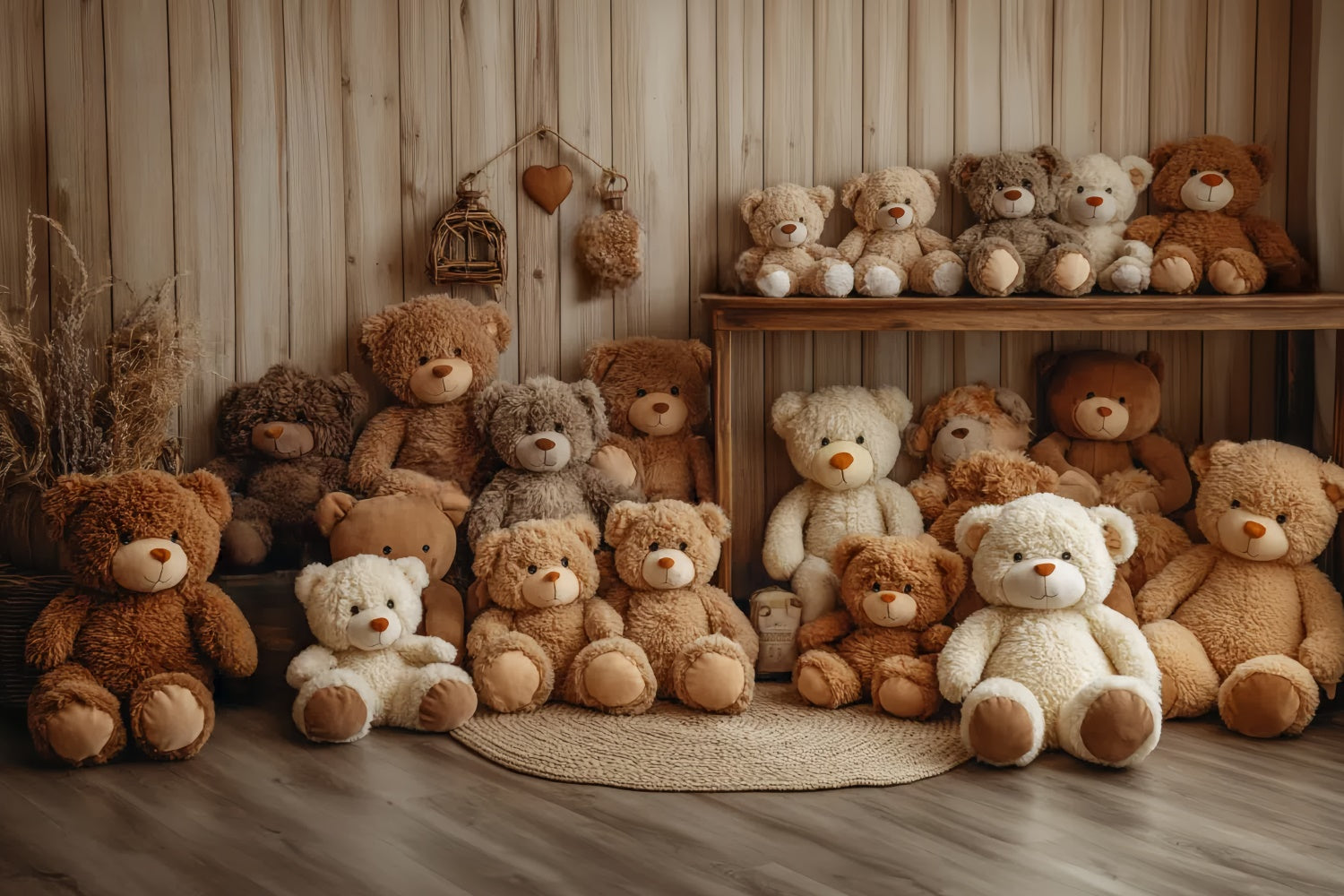 Kids Photo Backdrop Cute Teddy Bear Wood Backdrop UK CSH5-300
