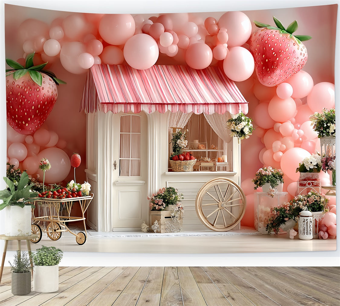 Strawberry Backdrop Balloon Strawberry Cottage Backdrop UK CSH5-303