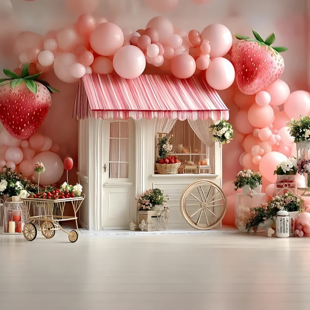 Strawberry Backdrop Balloon Strawberry Cottage Backdrop UK CSH5-303