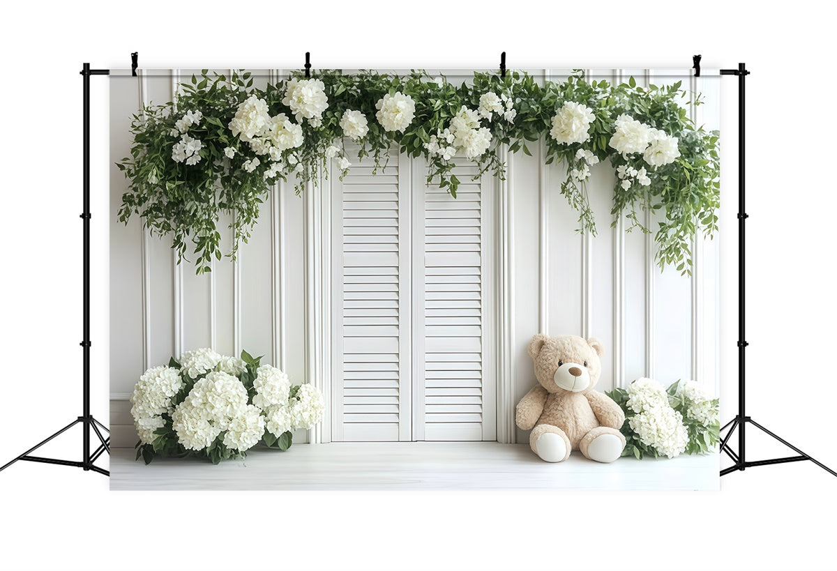 Children Backdrops Soft White Garden Bear Backdrop UK CSH5-304