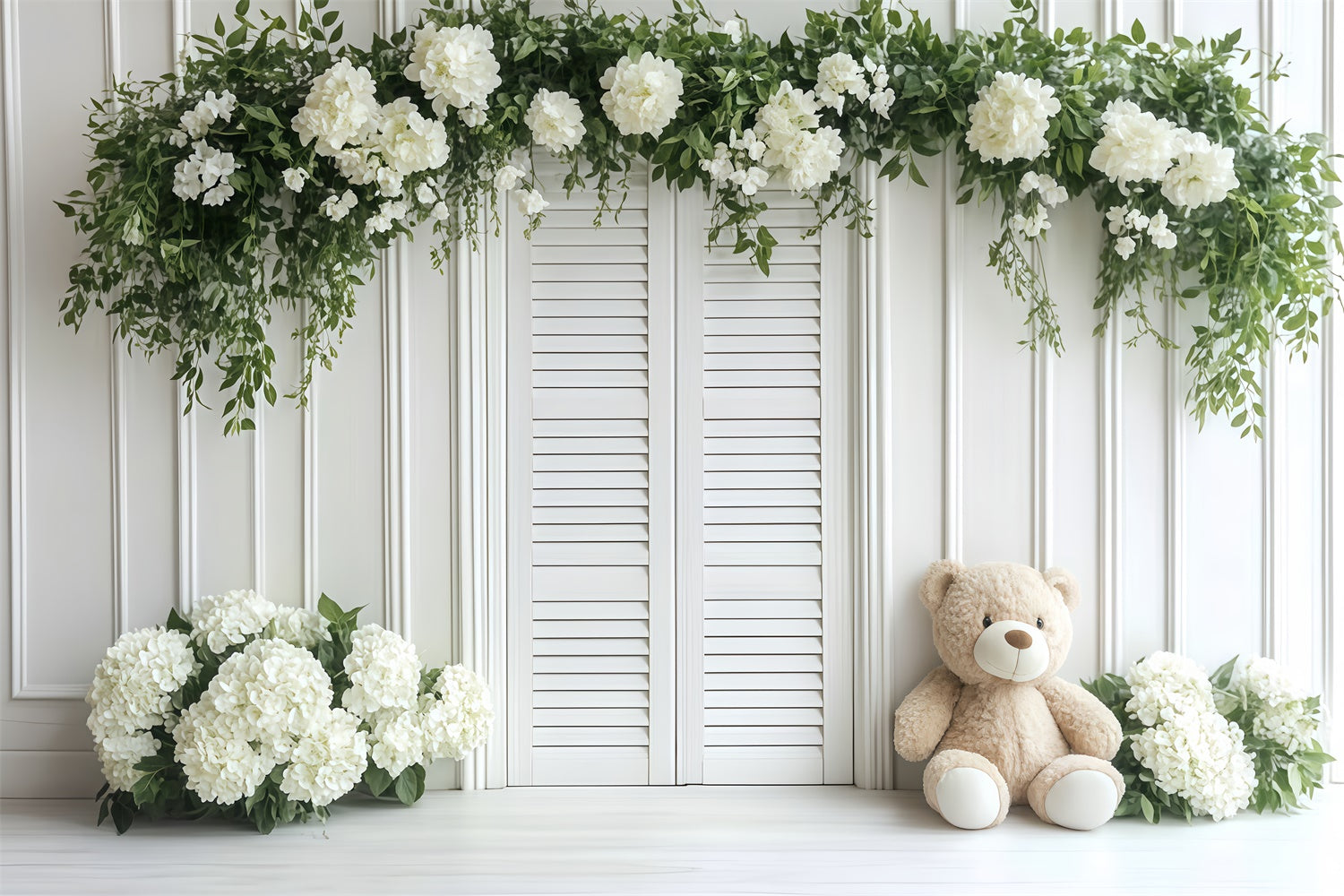 Children Backdrops Soft White Garden Bear Backdrop UK CSH5-304