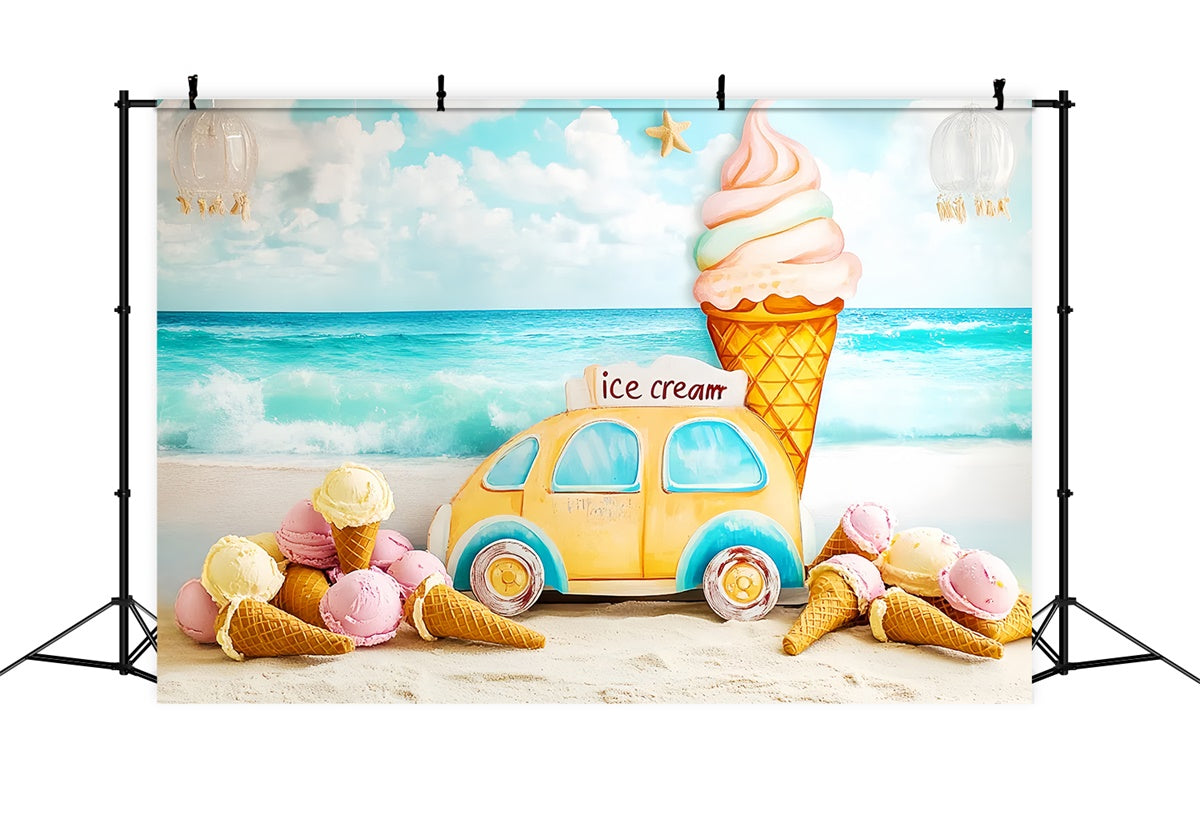Summer Beach Backdrop Seaside Ice Cream Dreams Kids Backdrop UK CSH5-305