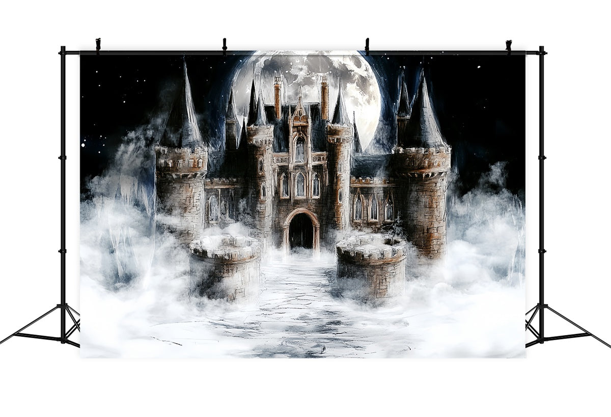 Castle Backdrops Moonlit Mist Castle Kids Backdrop UK CSH5-309