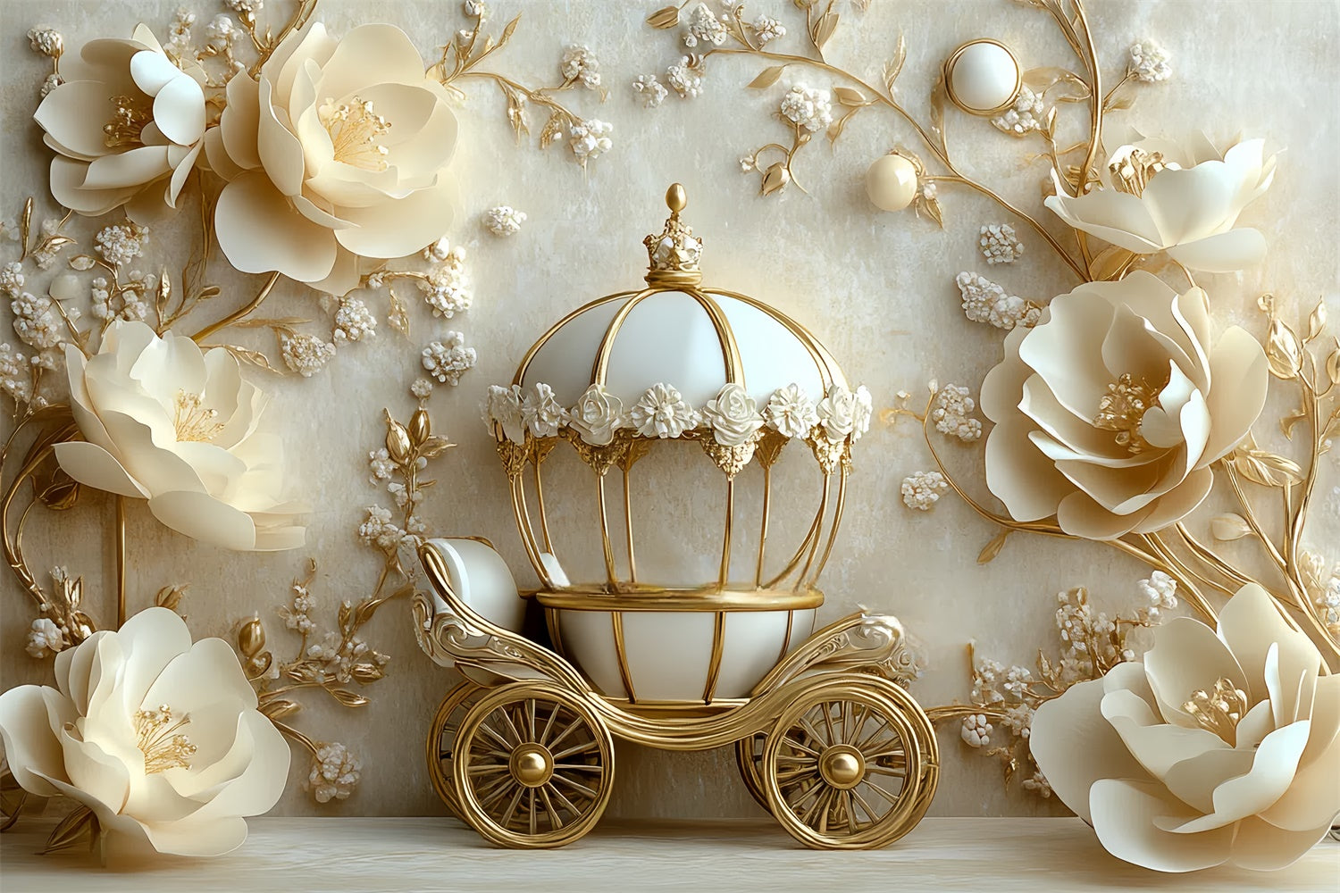 Newborn Photo Backdrop Ivory Floral Fairytale Backdrop UK CSH5-327