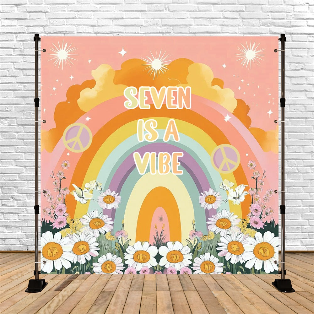 70s Photo Backdrop Retro Daisy Rainbow Backdrop UK CSH5-4