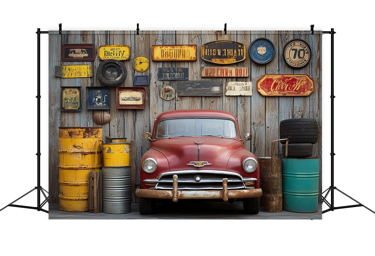 Backdrop Fathers Day Weathered Wood Garage Backdrop UK CSH5-43
