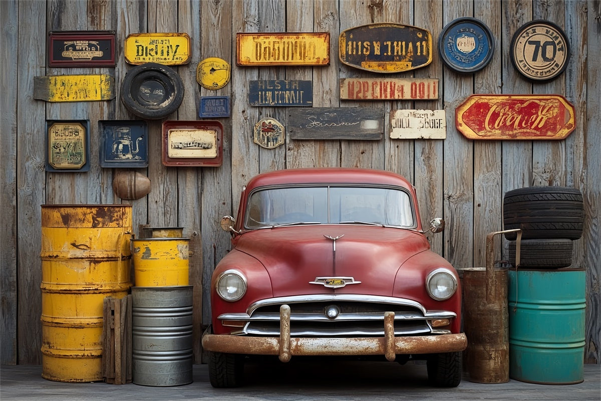 Backdrop Fathers Day Weathered Wood Garage Backdrop UK CSH5-43