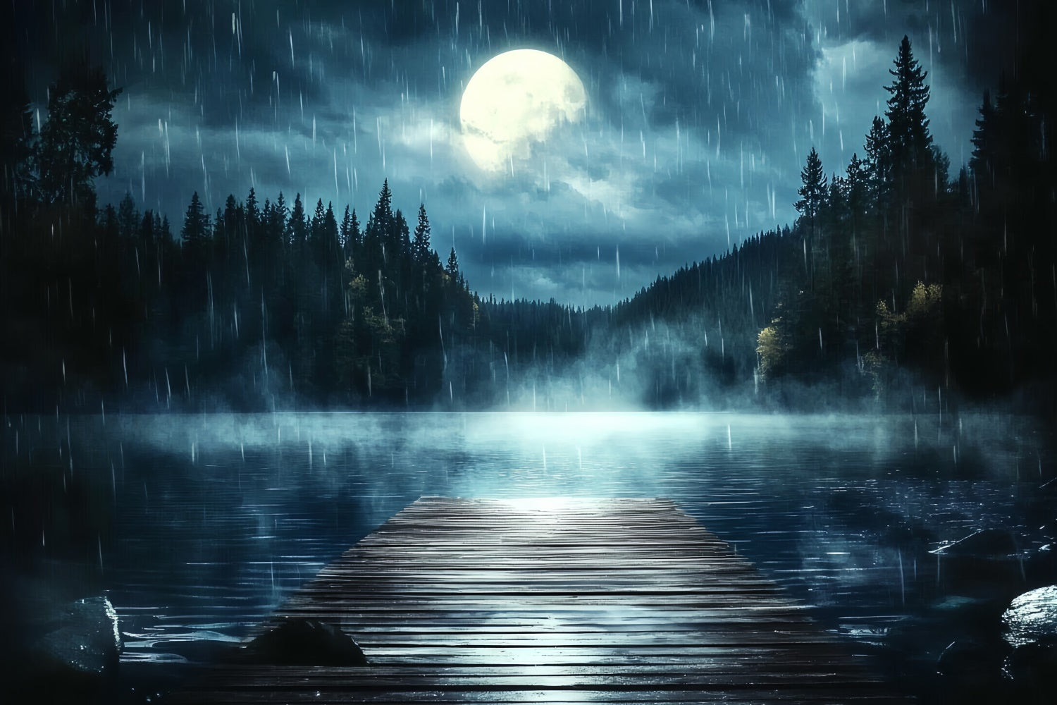 Father's Day Photo Backdrop Moonlit Rainy Dock Backdrop UK CSH5-57