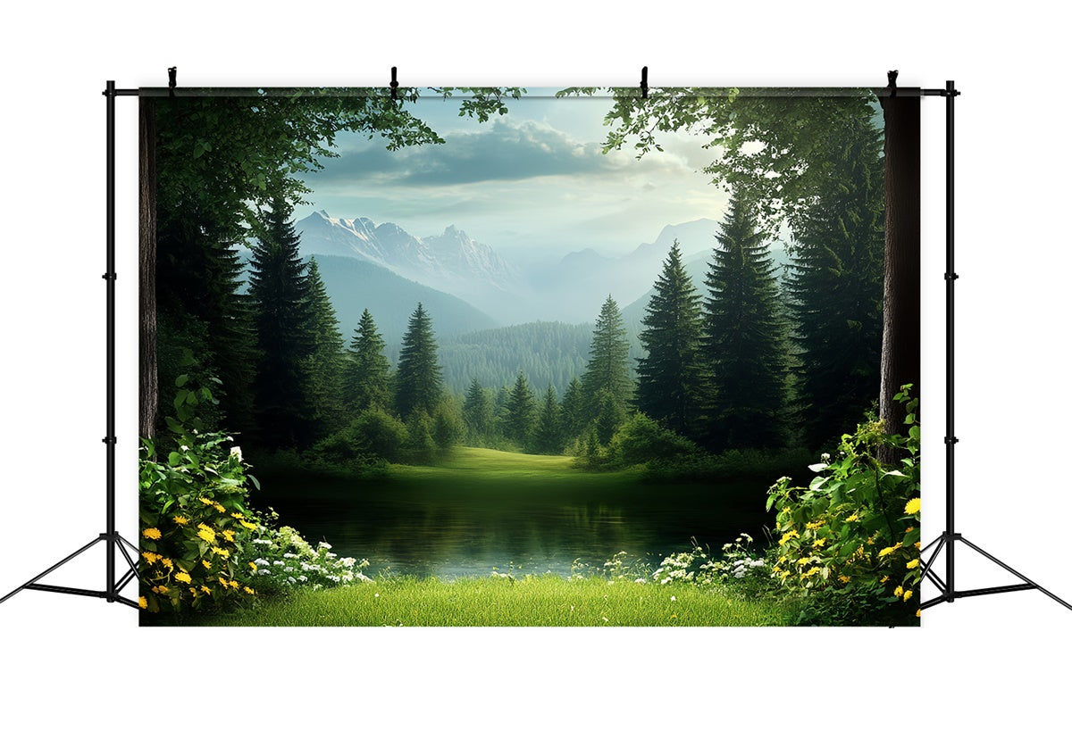 Fathers Day Backdrop Ideas Forest Lake Mountain Backdrop UK CSH5-58