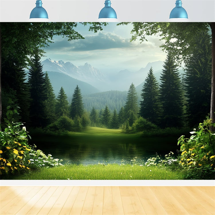 Fathers Day Backdrop Ideas Forest Lake Mountain Backdrop UK CSH5-58