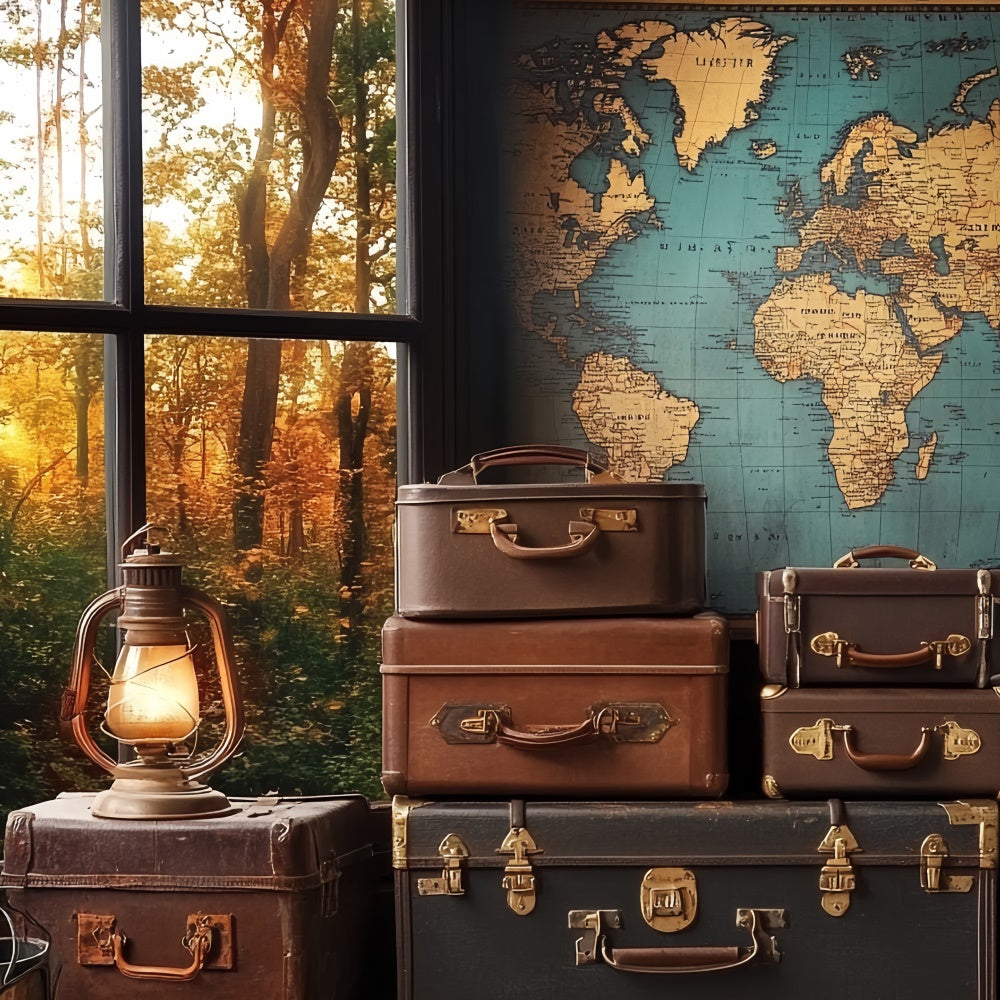 Father's Day Backdrop Suitcases Old World Map Backdrop UK CSH5-61
