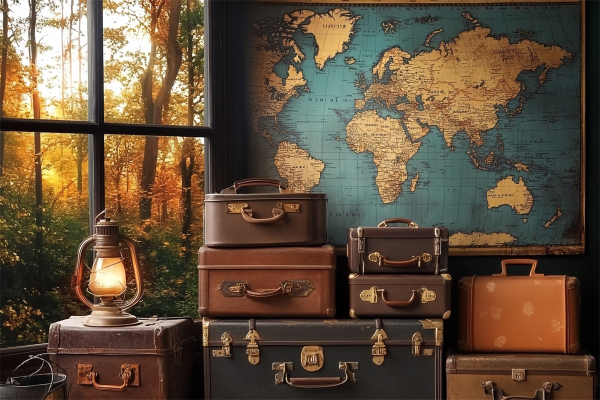 Father's Day Backdrop Suitcases Old World Map Backdrop UK CSH5-61