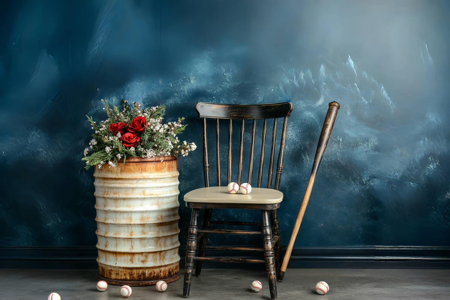 Backdrop Fathers Day Rustic Baseball Flower Backdrop UK CSH5-64