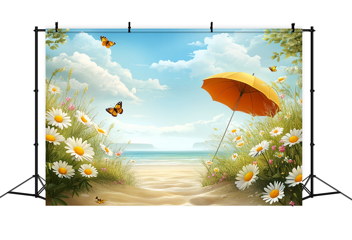 Summer Beach Backdrop Bright Beach Blossoms Sky Backdrop UK CSH5-81
