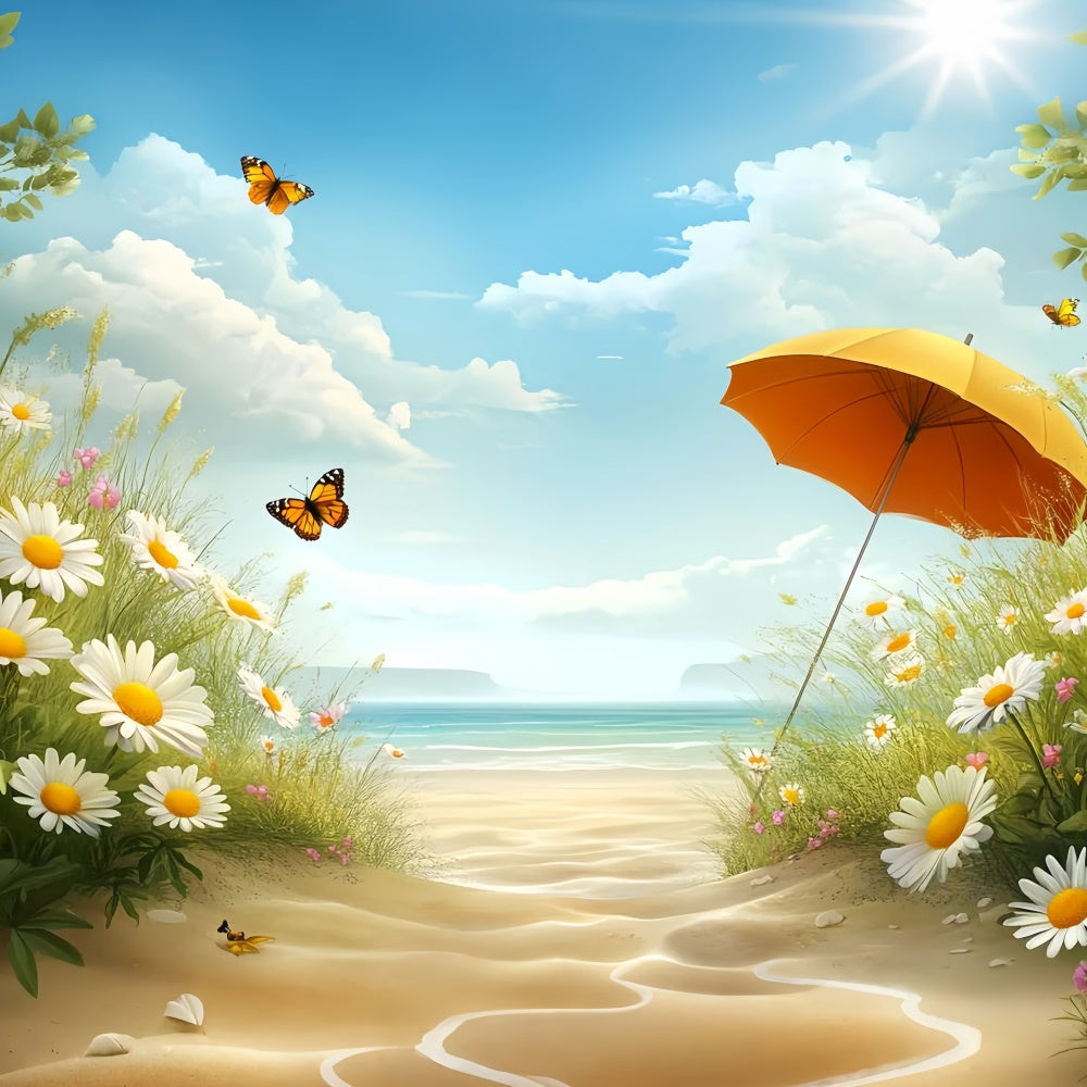 Summer Beach Backdrop Bright Beach Blossoms Sky Backdrop UK CSH5-81