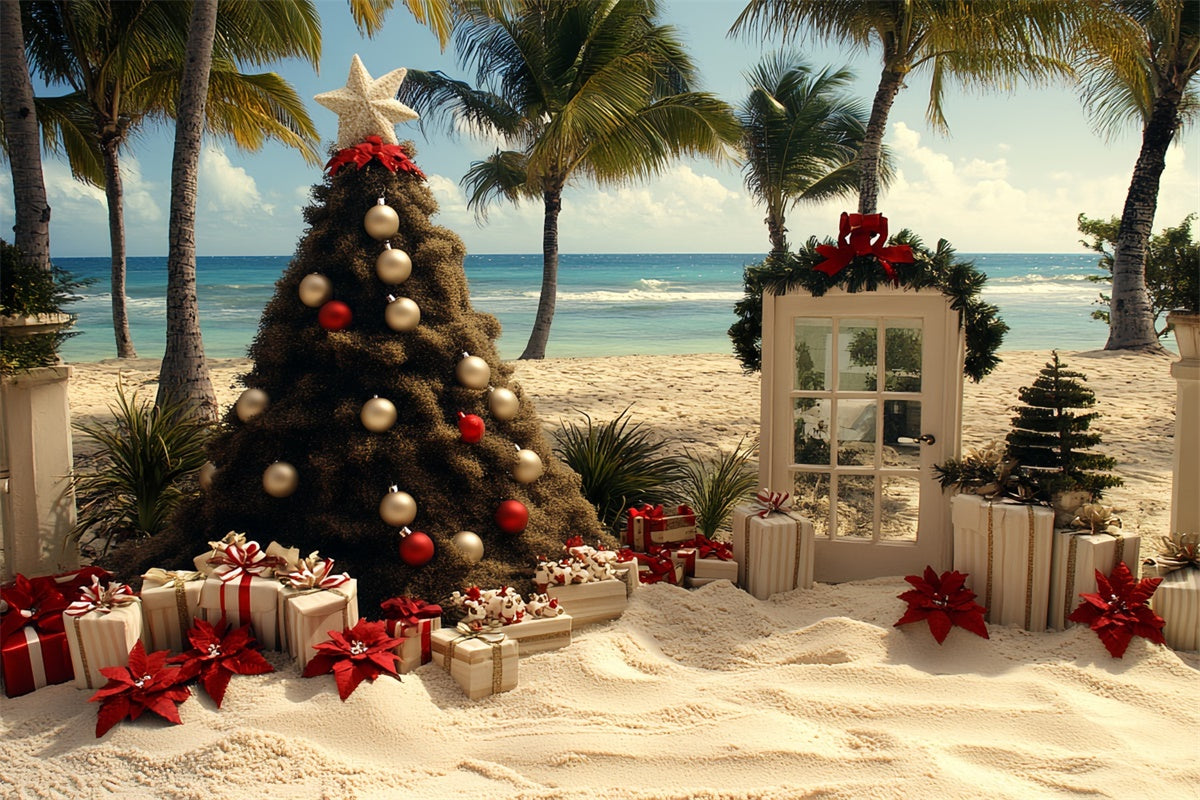 Summer Backdrops Tropical Beach Christmas Tree Backdrop UK CSH5-83