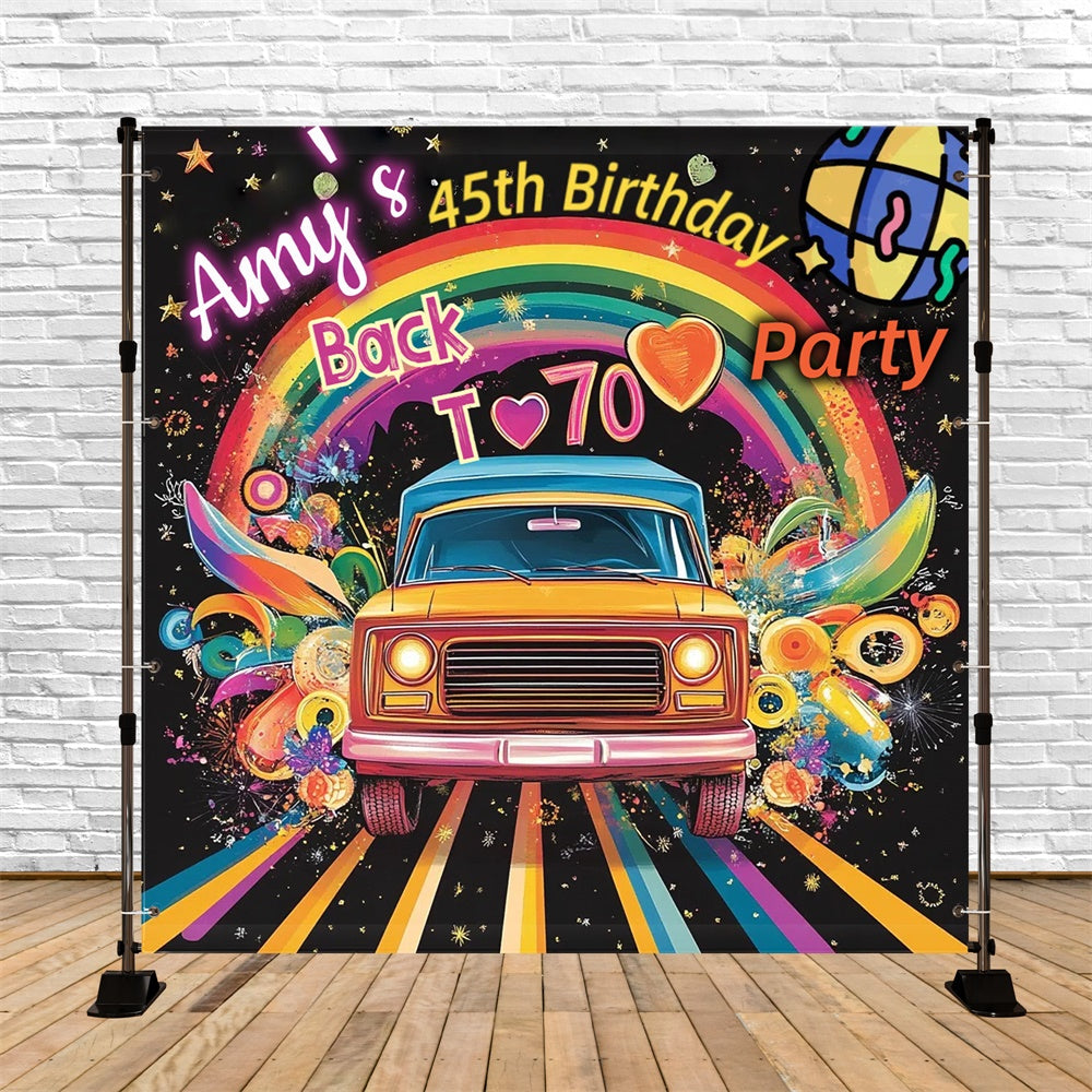 Customized Birthday Backdrop Sparkling Retro Rainbow 70s Photo Backdrop UK CSH5-9