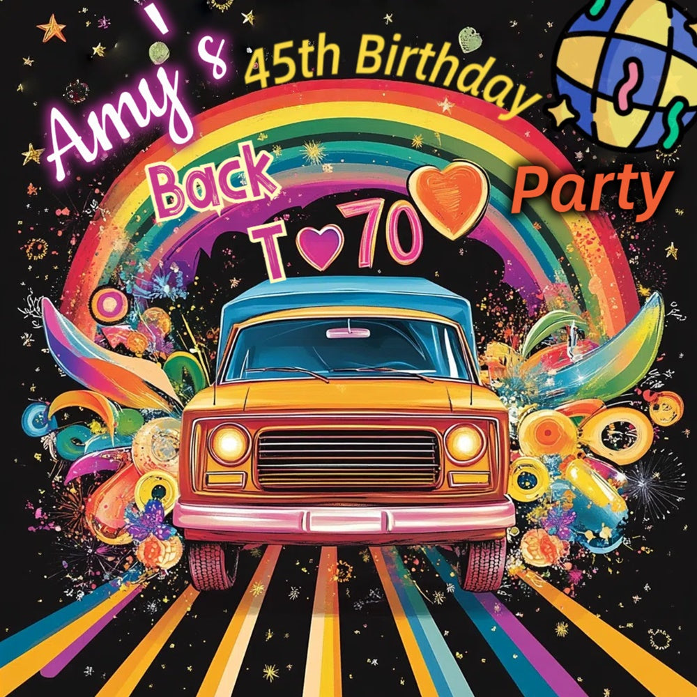 Customized Birthday Backdrop Sparkling Retro Rainbow 70s Photo Backdrop UK CSH5-9