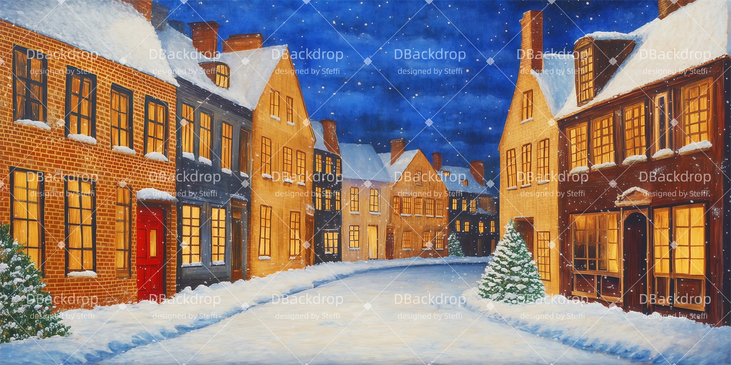 Movie Theater Backdrop Snowy Street School Play Backdrop UK CSH510-T65