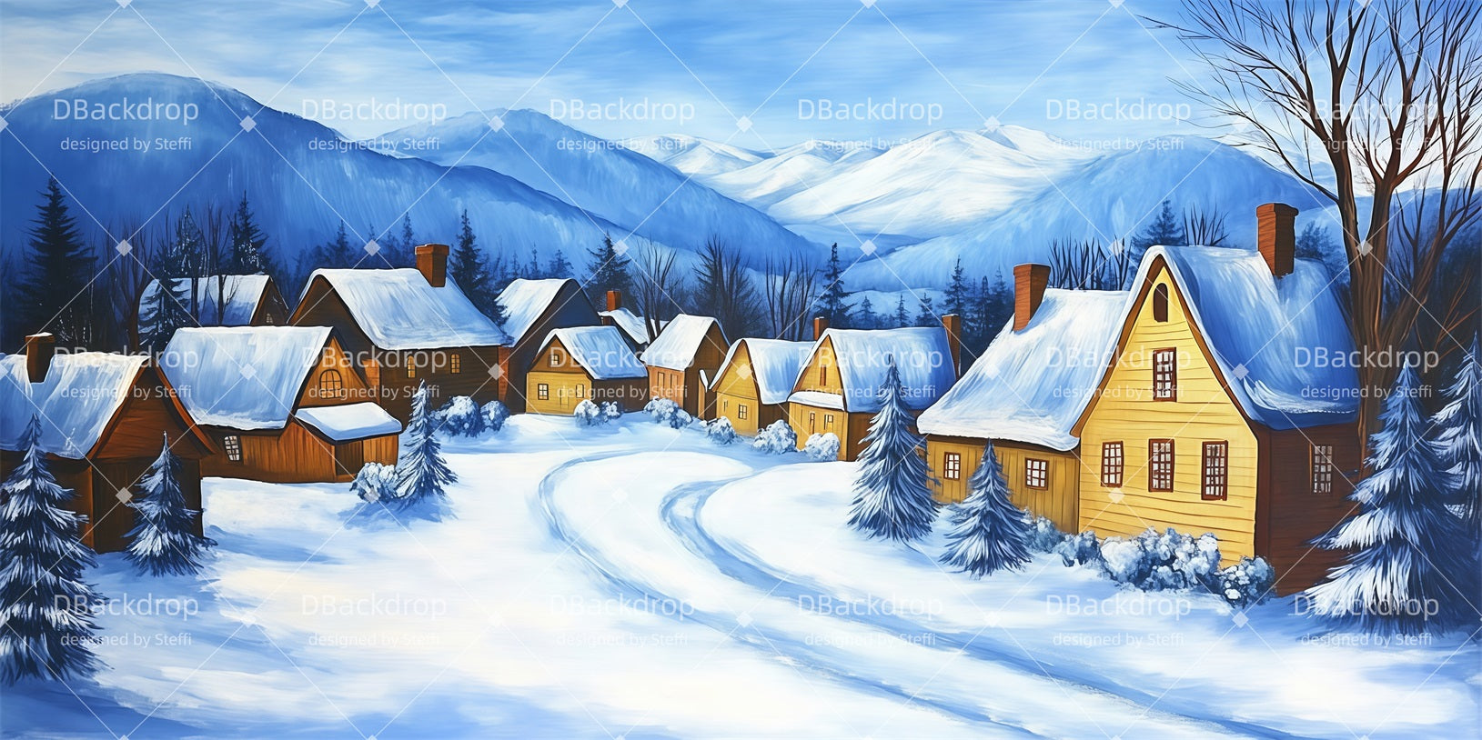 Stage Backdrop Winter Village Dance Recital Backdrop UK CSH510-T91
