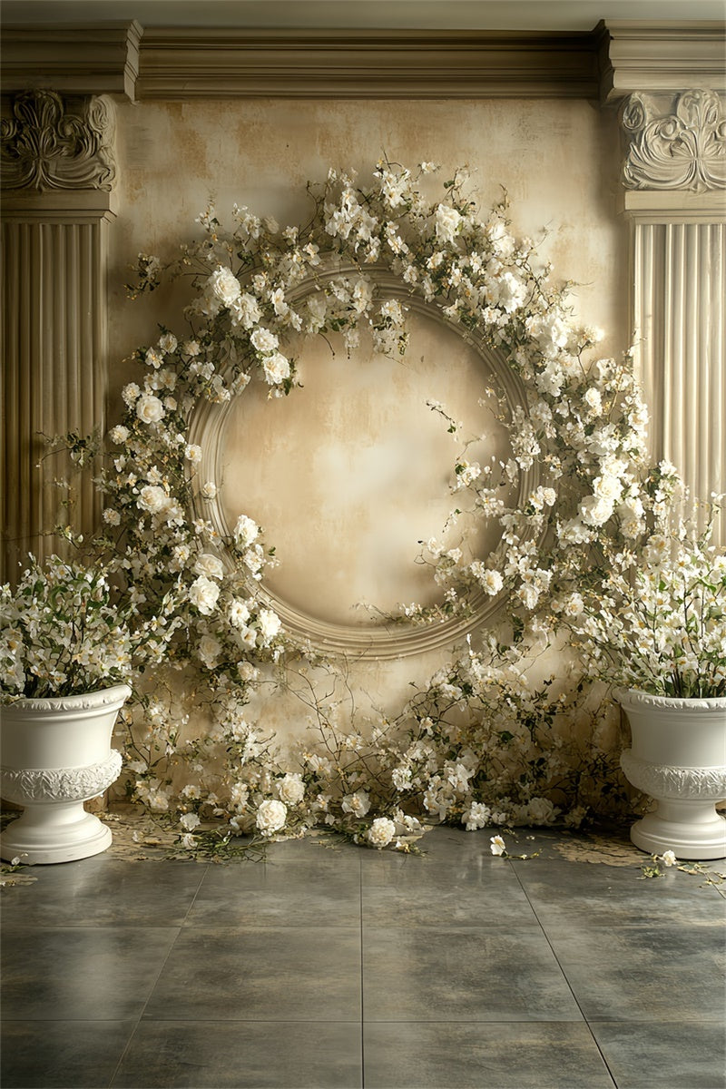 Victorian Backdrop Cream Rose Wreath Vintage Backdrops UK CSH57-140