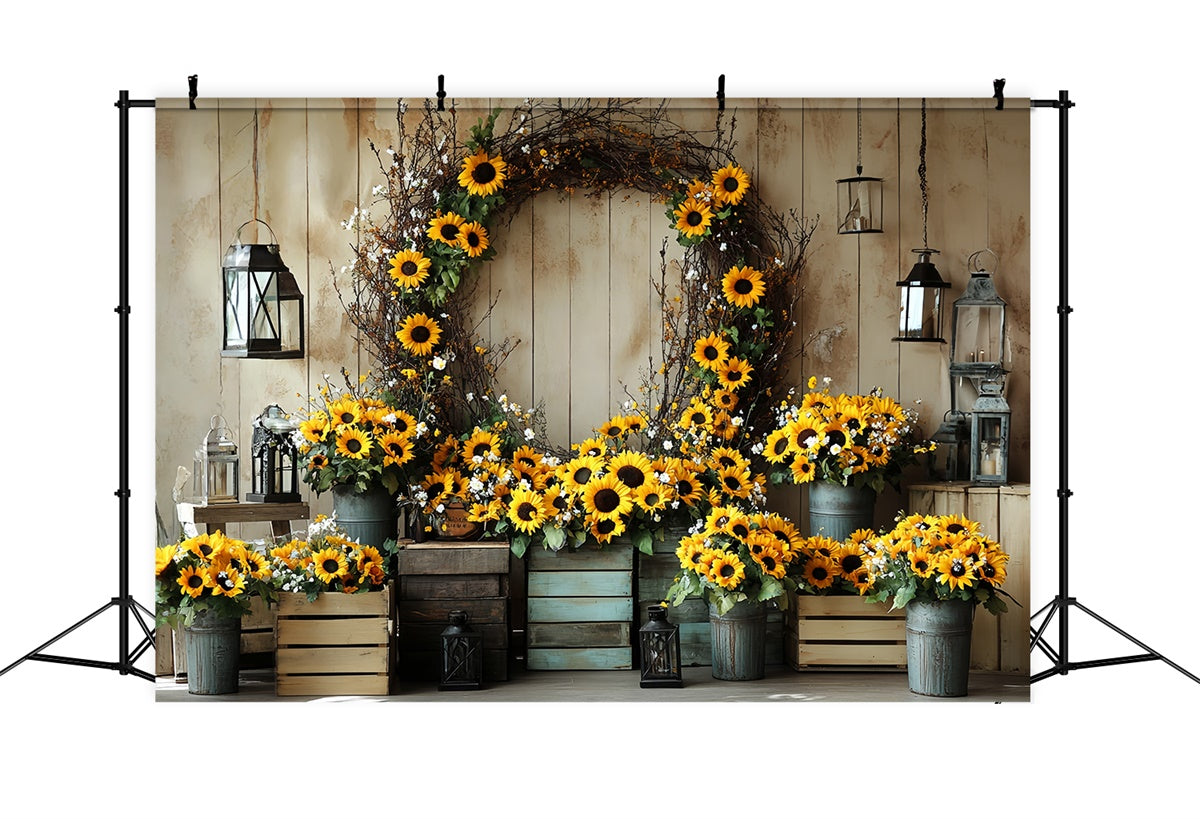 Fall Backdrops Wooden Wall Sunflower Wreath Backdrop UK CSH57-186