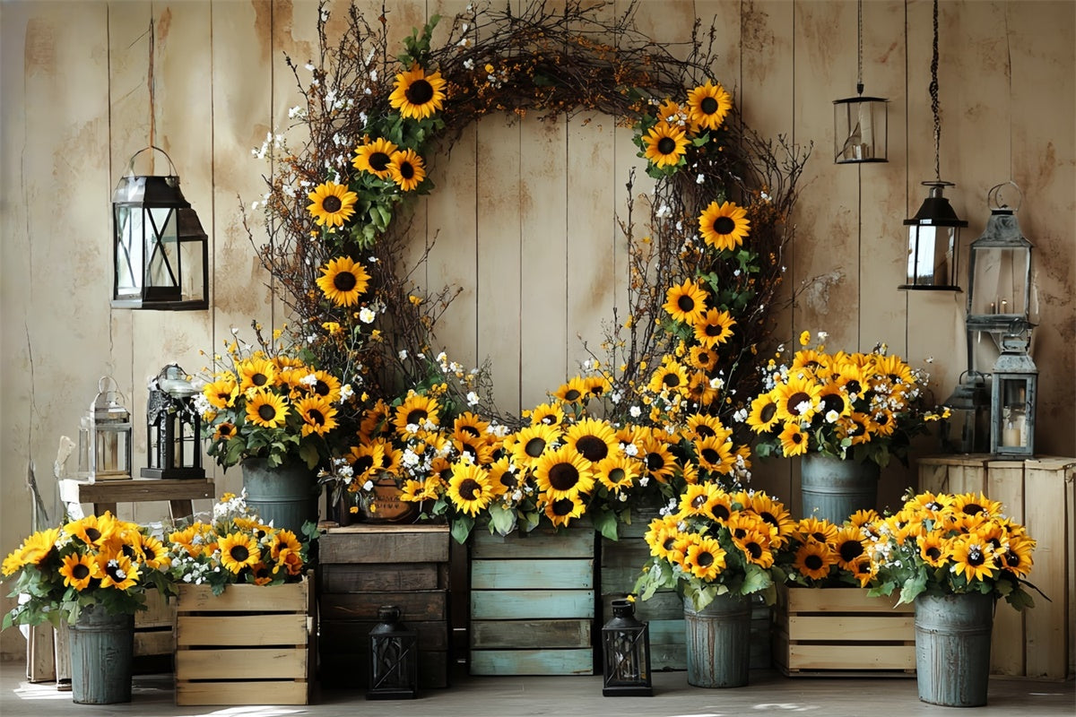 Fall Backdrops Wooden Wall Sunflower Wreath Backdrop UK CSH57-186