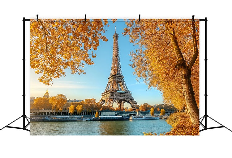Fall Photo Backdrop Eiffel Maple River View Backdrop UK CSH57-190