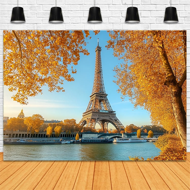Fall Photo Backdrop Eiffel Maple River View Backdrop UK CSH57-190